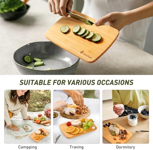 2 Pack Small Bamboo Wood Cutting Board for Kitchen Mini Wooden Chopping Board Lightweight Handheld Charcuterie Serving Board Butcher Block Camping Portable Fruit Lemon Sandwich Non Toxic Chef Set