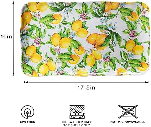 LEHAHA Melamine Lemon Large Rectangular Serving Tray/Platters Set of 2, 17.5" x 10", 2-Piece Melamine Platters Serving Set,Dishwasher Safe