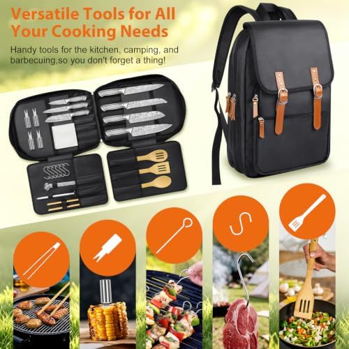 Chef Knife Bag Backpack Style 39 PCS, Professional Knife Set Vintage Carrying Case for Chefs & Culinary Students, Holds 10" Knives, Water-Resistant 600D Material