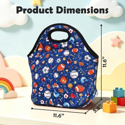FlowFly Neoprene Kids Lunch box Insulated Soft Bag Mini Cooler Thermal Meal Tote Kit for Boys, Girls,Men,Women,School,Work, Office, FootBall