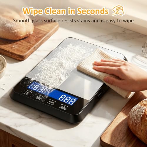 Letron Food Scale, 33 lb / 0.1 oz High Precision Kitchen Scale for Sourdough Bread, Built-in 7 Units, Timing & Tare Function, Rechargeable Digital Kitchen Scale for Food, Baking, Cooking, White