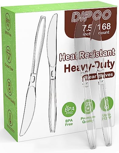 Dipoo 7.5" Clear Plastic Knives Heavy Duty, 168 Count