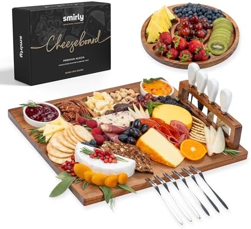 SMIRLY Charcuterie Board Set with Serving Accessories, Large Acacia