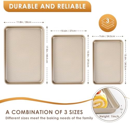 Baking Sheet Pan Set of 3, Nonstick Carbon Steel Cookie Sheets with Texture