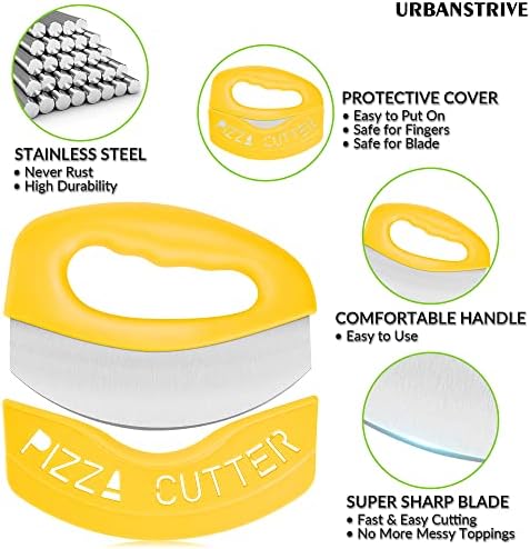 Urbanstrive Heavy Duty Stainless Steel Pizza Cutter with Cover, Super Sharp Blade Pizza Knife Pizza Cutter Rocker, Perfect Kitchen Gadgets for Pizza Cutting Home Essentials (Yellow)