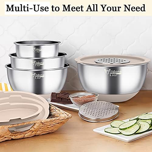 Wildone Mixing Bowls with Airtight Lids, Stainless Steel Mixing Bowls Set