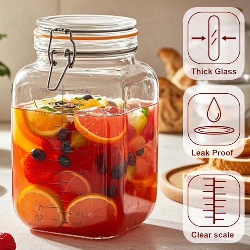 2 Pack 1 Gallon Glass Jar with Airtight Lids,Super Wide Mouth Large Mason Jars 128 oz,Glass Gallon Jugs Storage Container for Sun Tea,Kombucha,Storing,Canning