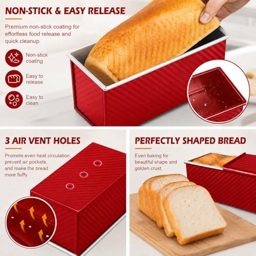 Bread Loaf Pan with Lid-2Pack, 2.2LB & 1LB