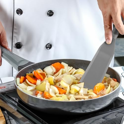 Zopeal 2 Pcs Crepe Spatula Narrow Silicone Long Non Stick, Black, Gray