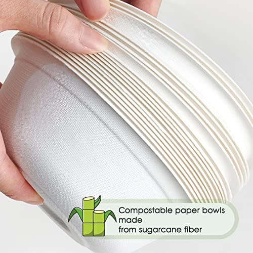 ECOLipak 150 Pack 12 oz Compostable Paper Bowls Disposable, White