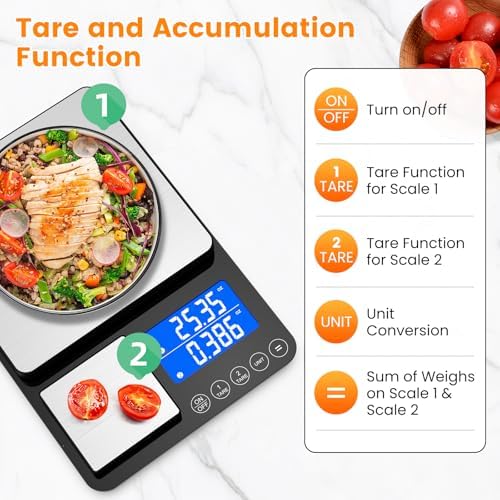 KKZ 0.001oz/33lb Kitchen Scale, Dual Platform Food Scale Grams and Ounces