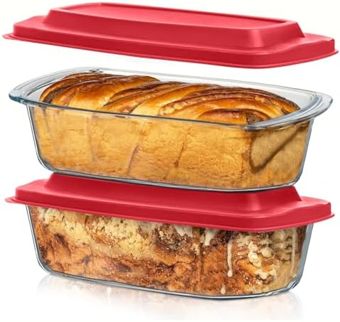 Razab 2 Pack 7.6 Cups / 1.9 Qt Glass Banana Bread Pan Set with Grip Handles