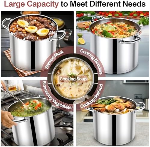 P&P CHEF 14 QT Stainless Steel Stock Pot with Lid, Cooking Pot for Soups