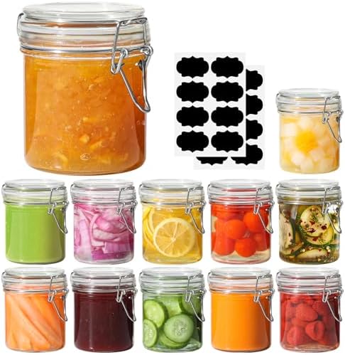 ComSaf Small 8 oz Glass Jars with Airtight Lids 12 Pack Jam Pantry