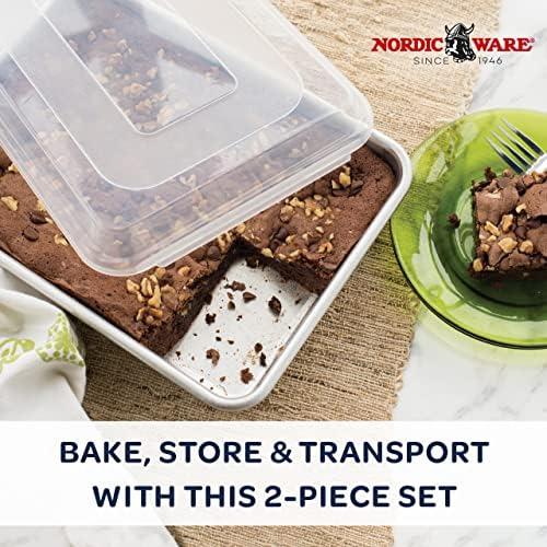 Nordic Ware Natural Aluminum Commercial Cake Pan with Lid,Rectangle Pan with Lid Silver,9 x 13,(Pack of 4)