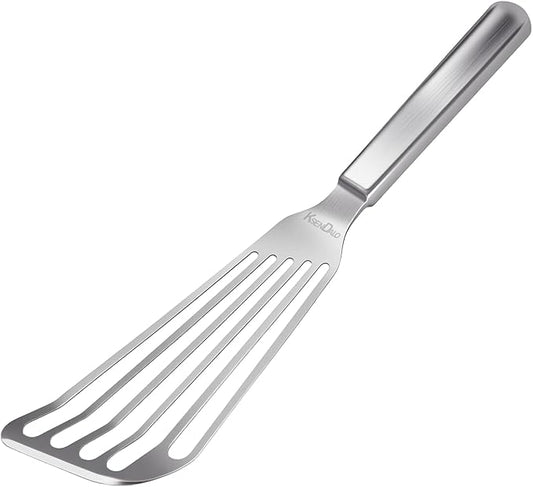 KSENDALO Flexible Fish Spatula Stainless Steel, One-Piece Slotted Metal Turner Flipper for Eggs & Cooking, Dishwasher Safe, Silver