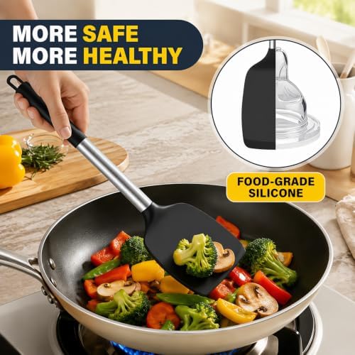 2-Piece Silicone Utensil Set:Heat-Resistant & BPA Free（Black）