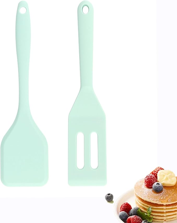 （2 Pack） Heat-Resistant Flexible Silicone Spatula for Baking, Cooking, Small Silicone Spatula Kitchen Utensils for Cookies & Brownies, Mini Rubber Spatulas for Nonstick Cookware (Green)