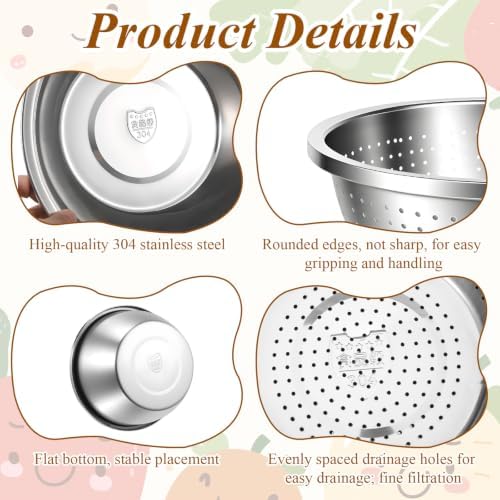 Colander Stainless Steel 3 QT with Bowls, Strainer for Kitchen