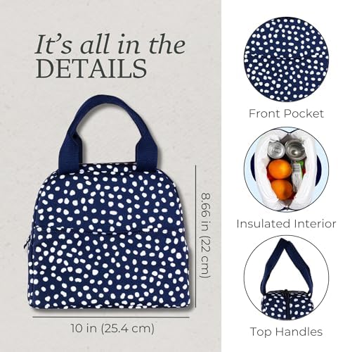 Steel Mill & Co. Insulated Lunch Tote Bag for Women, Navy Dots