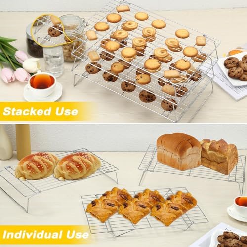 Hunnycook Cooling Racks - 10 * 16 Inch 3PCS Stackable Tall Baking Racks, Stainless Steel Wire Rack for Baking Sheet, Cooling Racks for Cooking and Baking, Oven and Dishwasher Safe