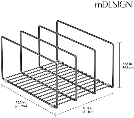 mDesign Metal Pan Organizer for Kitchen Cabinet, Counter, Pantry Shelf - 3 Slots for Baking Sheets, Muffin Pans, Cutting Boards, Frying Pans - Pan Organizer and Storage - Concerto Collection - Black