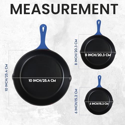 Utopia Kitchen Cast Iron Skillet Set 3 Piece 6 8 10 Inch PFAS-Free Blue