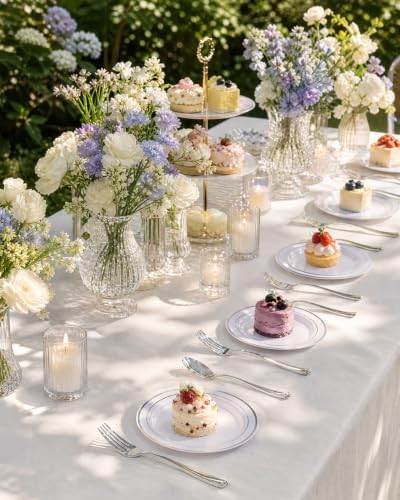 bUCLA 100Pieces Silver Rim Plastic Plates - 7.5inch Silver Salad/Dessert Plates Disposable - Ideal for Weddings, Parties & Christmas