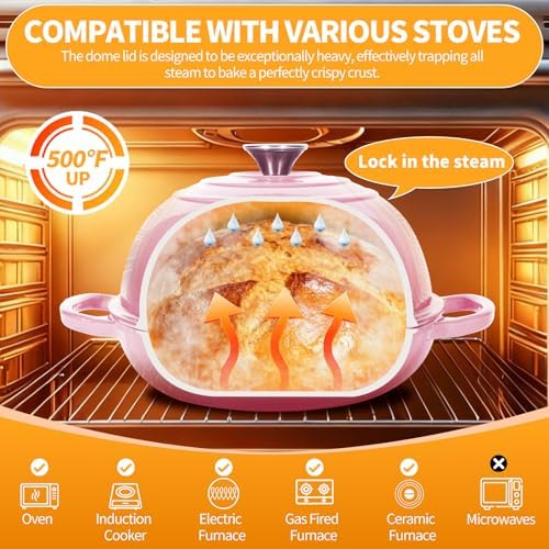 6QT Enameled Cast Iron Pink Dutch Oven For Sourdough Bread Baking