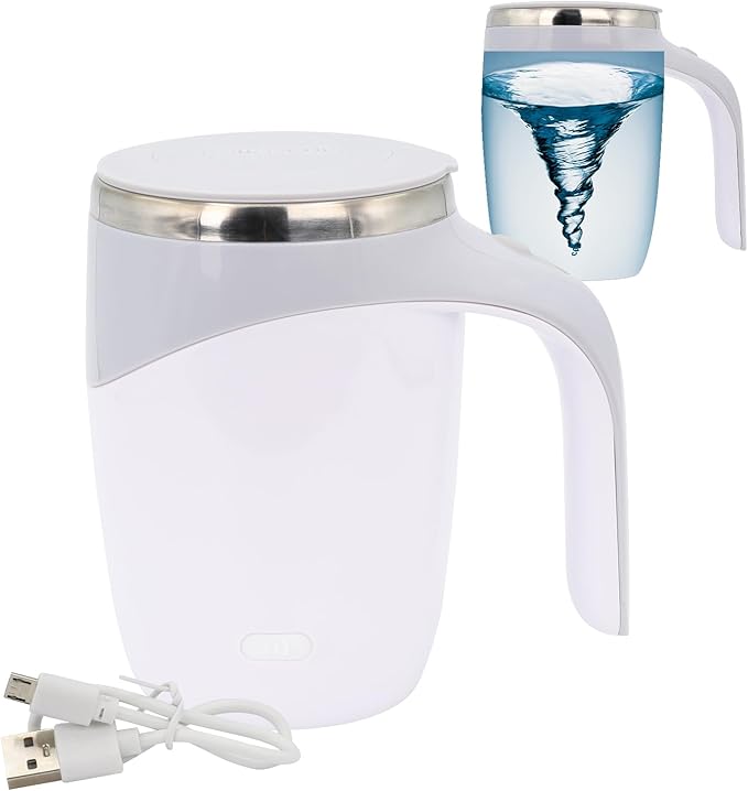Self Stirring Mug - Rechargeable Automatic Magnetic Electric Coffee Mug, Rotating Cute Mixing Cup Tasse, To Stir Office/Kitchen/Travel/Home Coffee/Tea/Hot Chocolate/Milk-450 ml/15.2 oz(White)