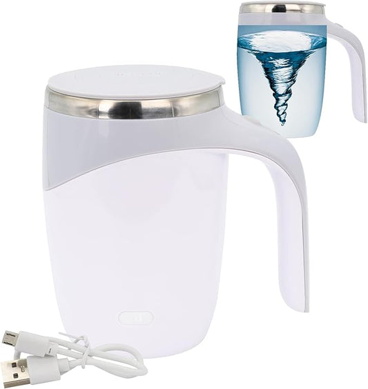 Self Stirring Mug - Rechargeable Automatic Magnetic Electric Coffee Mug, Rotating Cute Mixing Cup Tasse, To Stir Office/Kitchen/Travel/Home Coffee/Tea/Hot Chocolate/Milk-450 ml/15.2 oz(White)