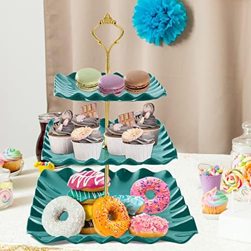 DAFURIET Plastic Dessert Cupcake Stand, 3 Tier Cupcake Tower Holder, Green