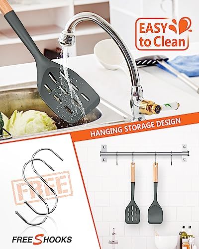 Badiano Silicone Spatula, Non Stick Turner for Cooking, Food Grade, Grey