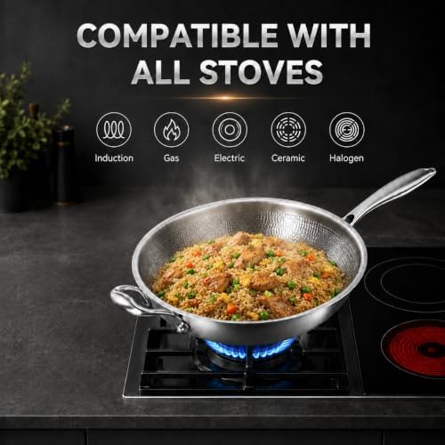 Toutrop 12.5Inch Titanium Wok with Lid,Titanium Wok Pan for Cooking,Non Stick Wok Pan With Steamer Basket,No Coating Titanium Frying Pans,PFAS/PFOA/PTFE Free Cookware