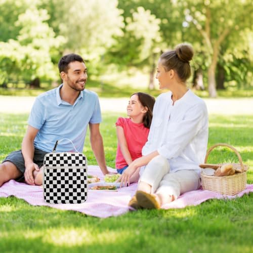 Lunch Box for Women Men Adult Insulated Lunch Bag Women Men Small Reusable Lunchbox for Work Picnic Travel (Black-White Plaid)