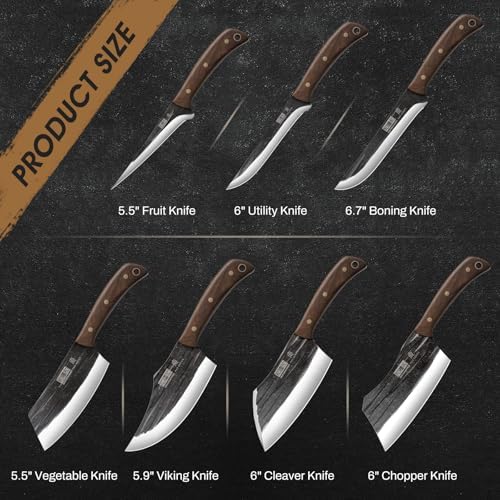 HOSHANHO Butcher Knife Set, Sharp Kitchen Knife Set & Roll Bag Gift for Men