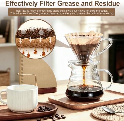 Coffee Filter, Cone Coffee Filters 2, Pour Over Coffee Filter for v60 Coffee Dripper and Drip Coffee Maker, 1-4 Cup, 100 Count, Disposable Natural Unbleached Size 02 Coffee Filters