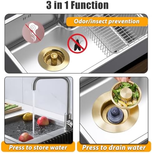 Anlige Kitchen Sink Drain Strainer, 3 in 1 Pop Up Kitchen Sink Stopper