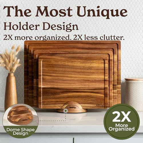 SMIRLY Wood Cutting Board - 4 Pack Cutting Board Set with Stand - Acacia