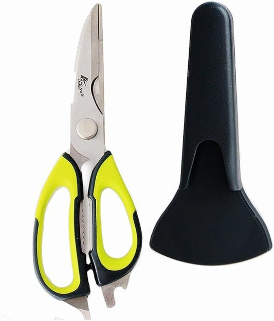 Multifunction Kitchen Food Scissors, Detachable Stainless Steel Heavy Duty Culinary Scissors, 7-in-1 Household Shears with Magnetic Holder, for Cut Poultry Meat Bone Vegetables Fruit (black green)