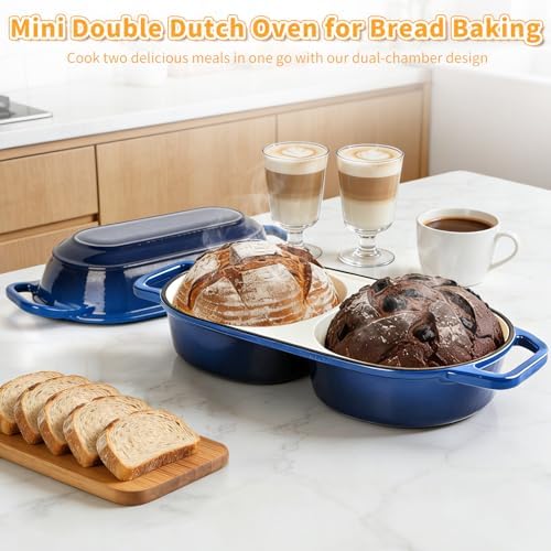 Mini Double Dutch Oven For Sourdough Bread Baking, 2.2QT Enameled Cast Iron