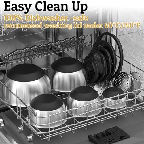 Mixing Bowls with Lids Set - Non-Slip, Airtight Warp-Proof TPR-AS Lids, Thicker Stainless Steel Bowls, Measurement Lines & 3 Graters, Prep Meal Bowl, Black Nesting Bowl for Kitchen, 5/3/2/1.5/0.63QT