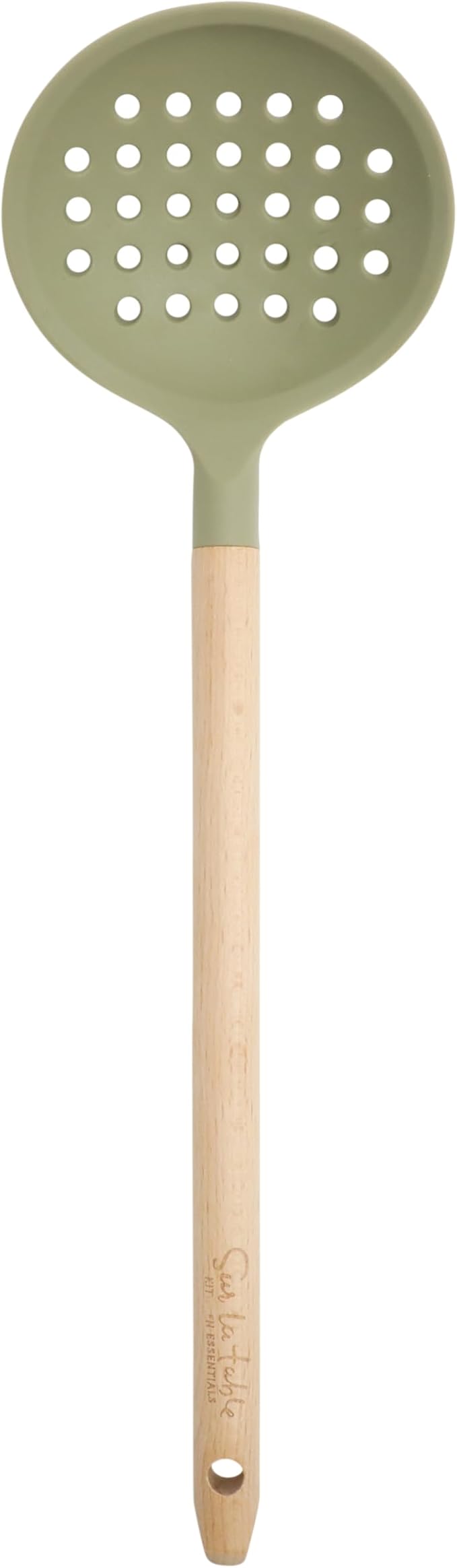 Sur La Table Kitchen Essential Chef's Toolkit Sillicone Skimmer With Beechwood Handle - Juniper Green
