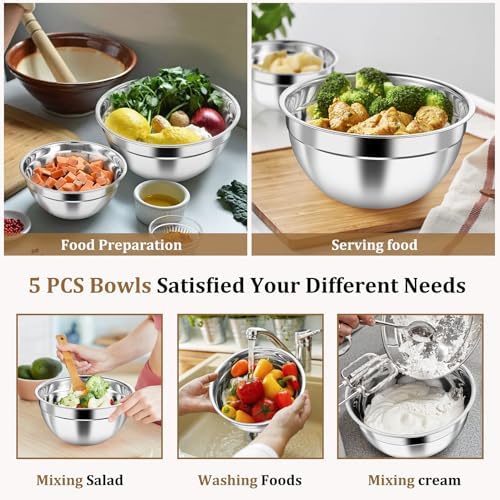 P&P CHEF Metal Mixing Bowls with Lids Set, Visible Airtight Lids & Khaki