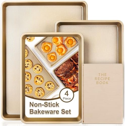 4 Pack Baking Set, 3×Baking Sheets Pan & 1× Blank Recipe Book Combo