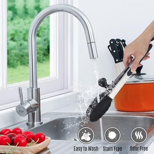 Kitchen Tongs Set, 2 Pack Stainless Steel with Silicone Tips