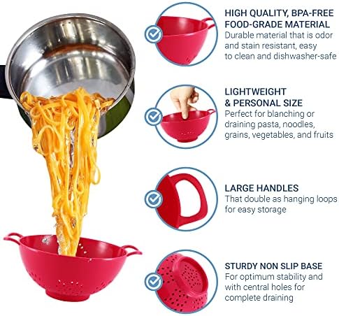 Meadow Lane 6-Inch Small Colander, 3-Cup Food Strainer, Cardinal Red
