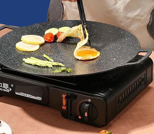 Yansanido Grill Pan, 11 Inch Diameter Iron Black Teppanyaki Pot with Non-stick Coating Baking Tray for Home, Party Travel and Outdoor (S)