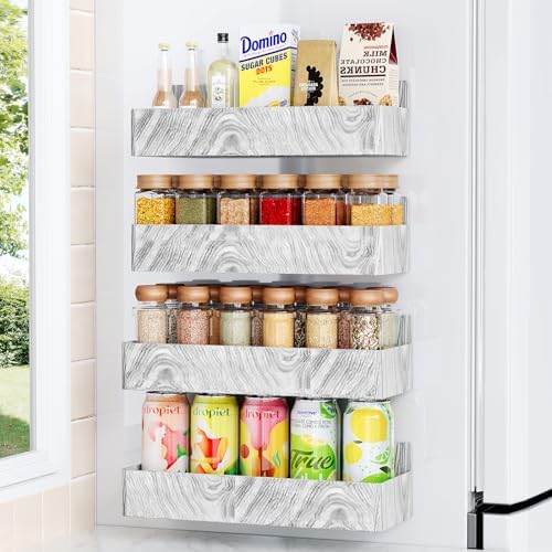 Mystozer Magnetic Spice Rack for Refrigerator Wood White, 4 Pack