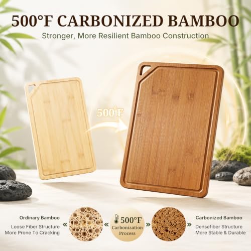 GASHELL Bamboo Cutting Board Set with Beeswax Coating for Kitchen(S+M+L)